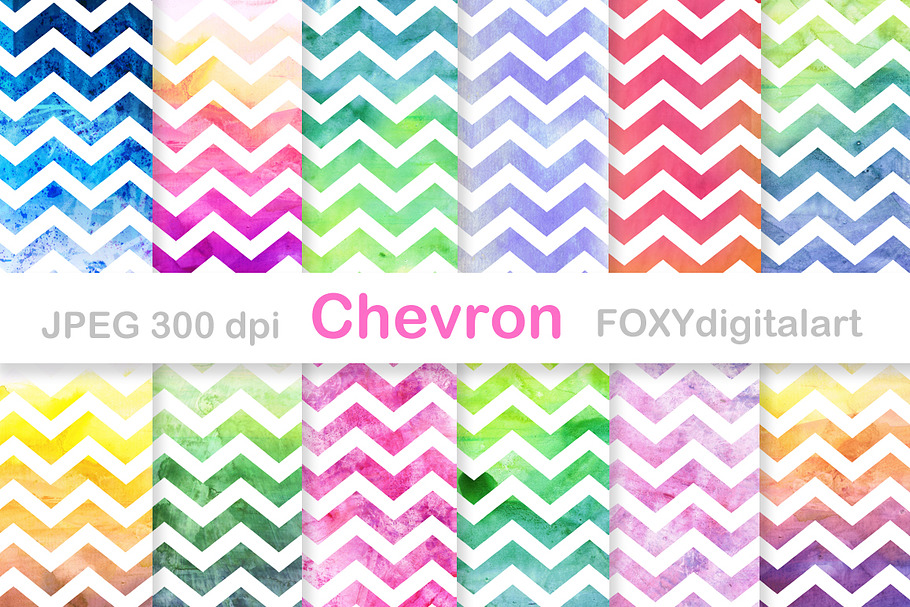 Watercolor Chevron Digital Paper  in Patterns - product preview 8