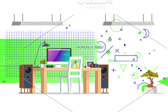 Office Workplace Interior in Illustrations - product preview 1