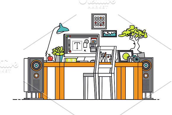 Office Workplace Interior in Illustrations - product preview 3