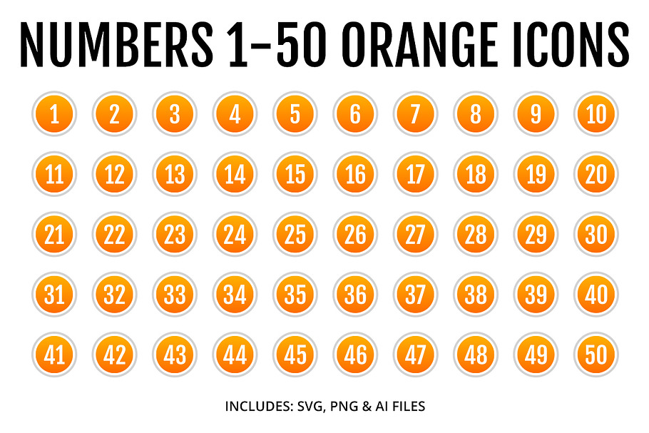 Numbers 1-50 Orange Icons Style 2