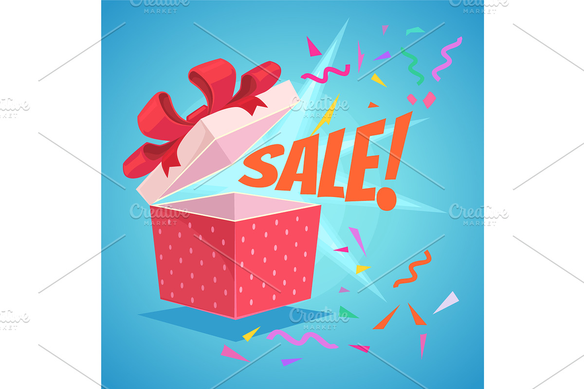 Open sale gift box with red bow in Illustrations - product preview 8