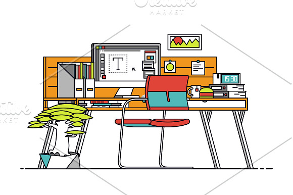 Office Workplace Interior in Illustrations - product preview 3
