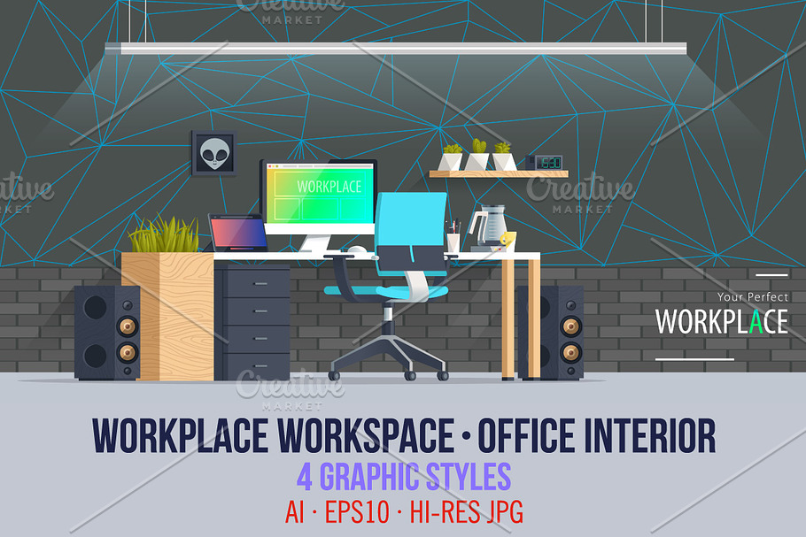 Office Workplace Interior in Illustrations - product preview 8