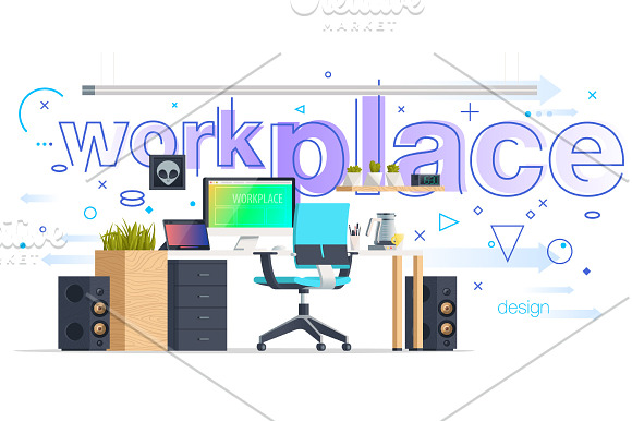 Office Workplace Interior in Illustrations - product preview 1