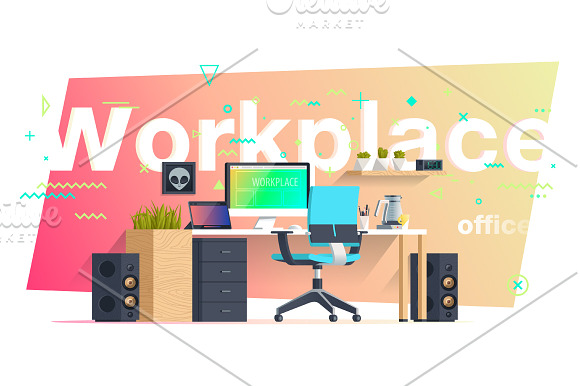 Office Workplace Interior in Illustrations - product preview 2