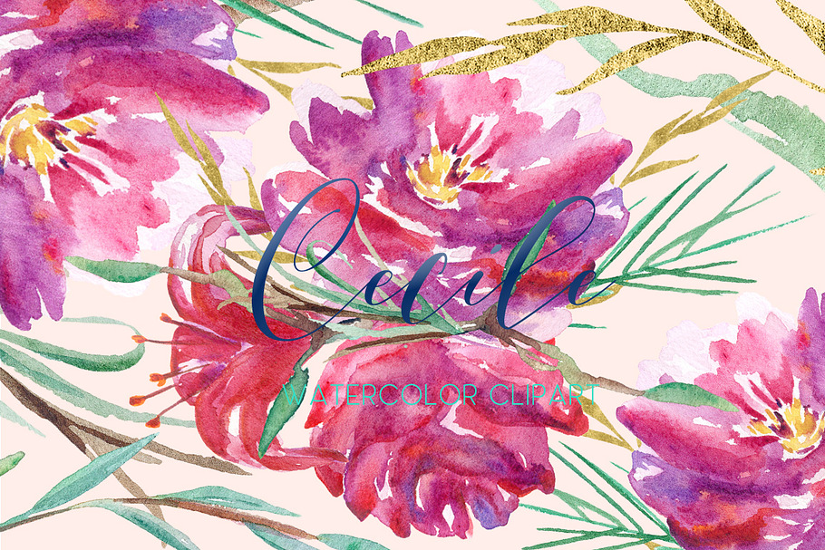 Cecile. Red roses watercolor clipart in Illustrations - product preview 8