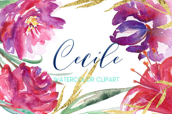 Cecile. Red roses watercolor clipart in Illustrations - product preview 1