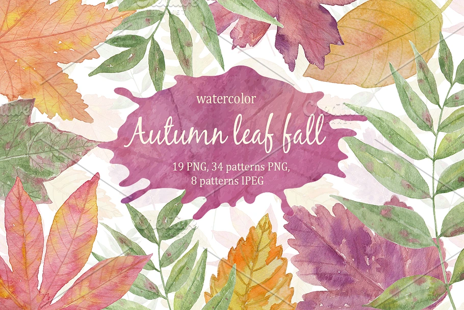 Autumn leaf fall. Watercolor. in Illustrations - product preview 8
