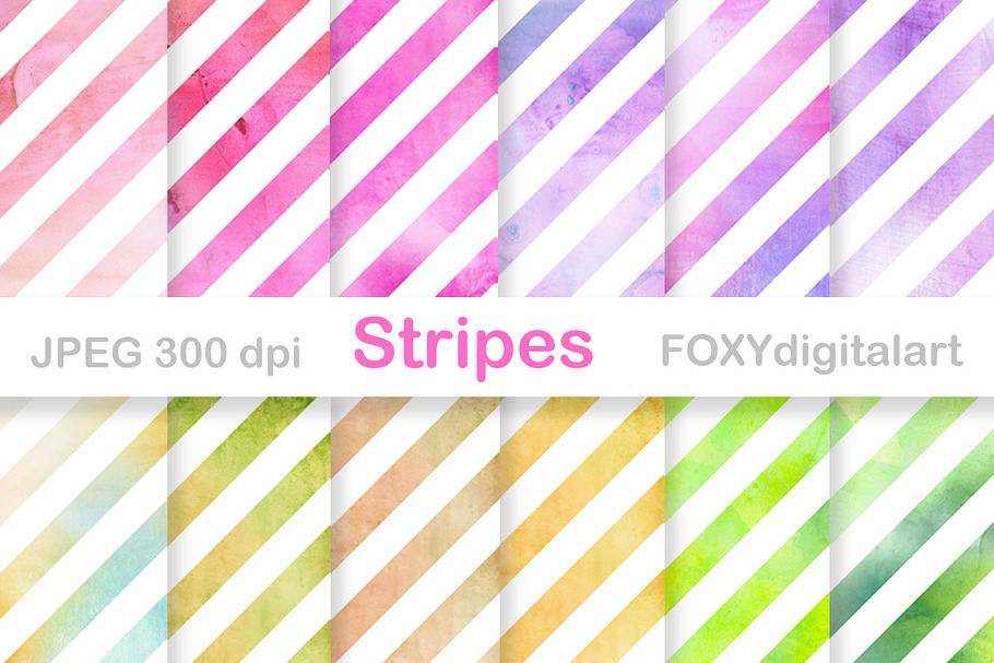 Watercolor Stripes Digital Paper 