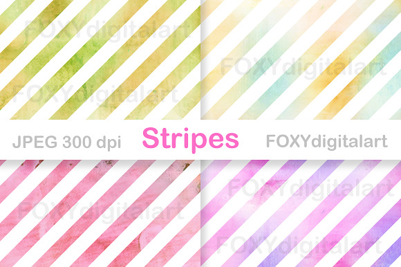 Watercolor Stripes Digital Paper  in Patterns - product preview 1