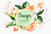 Watercolor Oranges Clipart + Wreath