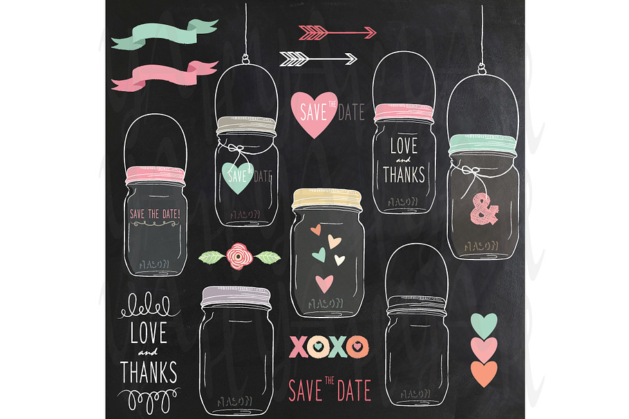 Chalkboard Mason Jars Clip Art in Illustrations - product preview 8