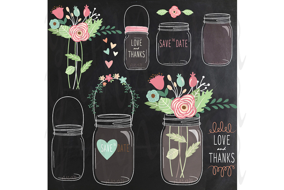 Chalkboard Flower Mason Jar in Illustrations - product preview 8