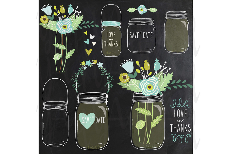 Chalkboard Flower Jar Clip Art in Illustrations - product preview 8