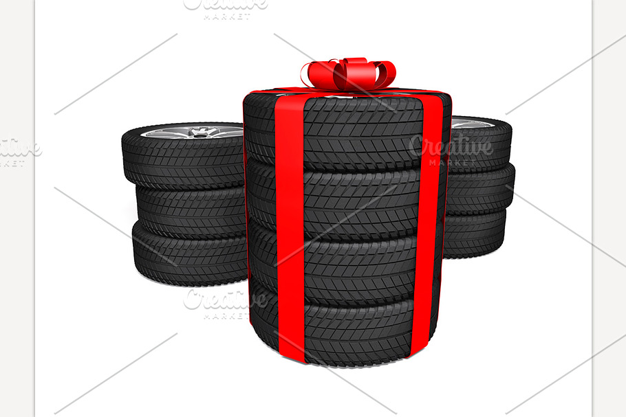 Tires as a gift. 3d rendering in Objects - product preview 8