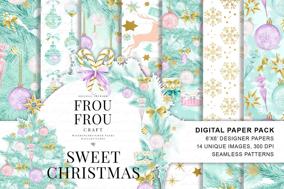 Pastel Christmas Digital Paper Pack in Patterns - product preview 8