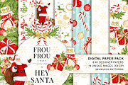Santa Watercolor Digital Paper Pack