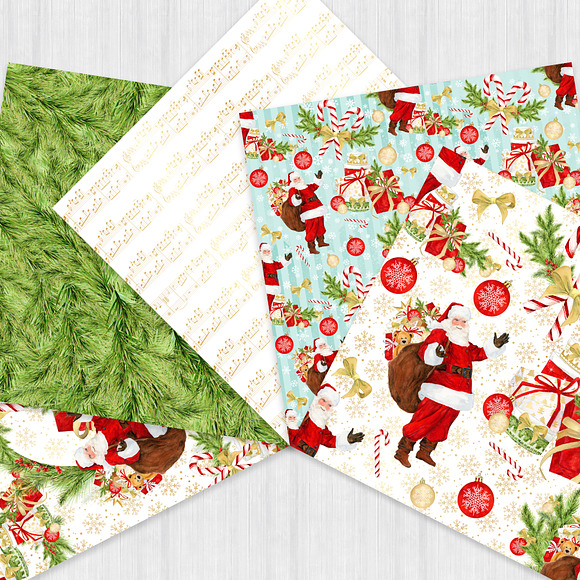 Santa Watercolor Digital Paper Pack in Patterns - product preview 2