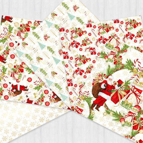 Santa Watercolor Digital Paper Pack in Patterns - product preview 3