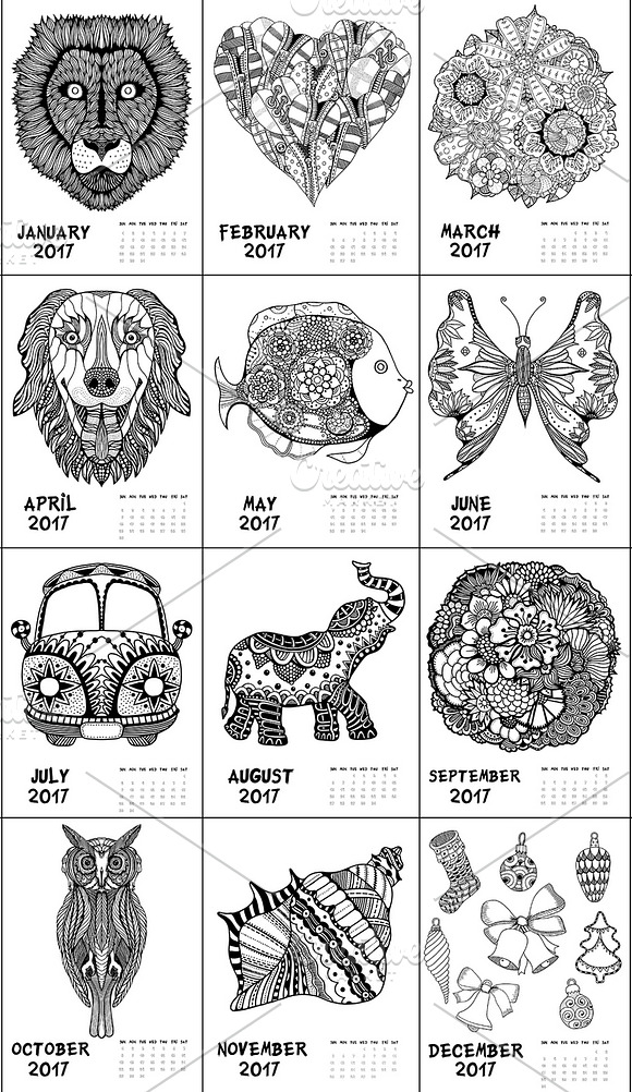 Printable Calendar 2017 in Graphics - product preview 1