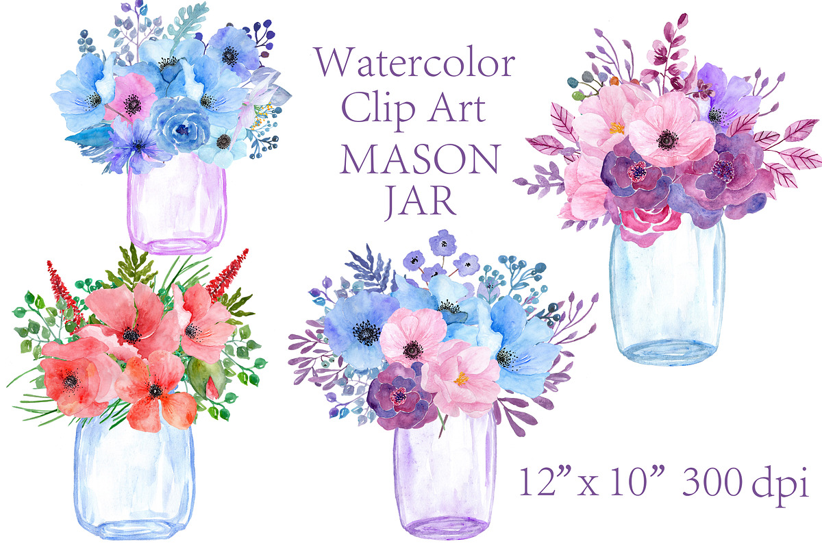 Watercolor Mason Jar clipart in Illustrations - product preview 8