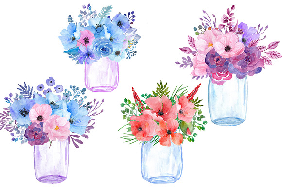 Watercolor Mason Jar clipart in Illustrations - product preview 1