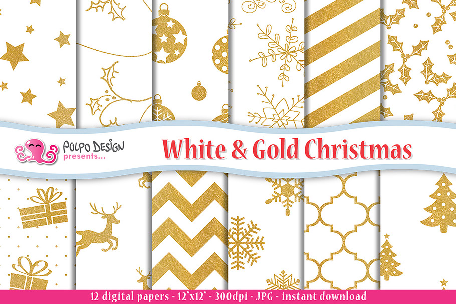 White and Gold Christmas Paper in Patterns - product preview 8