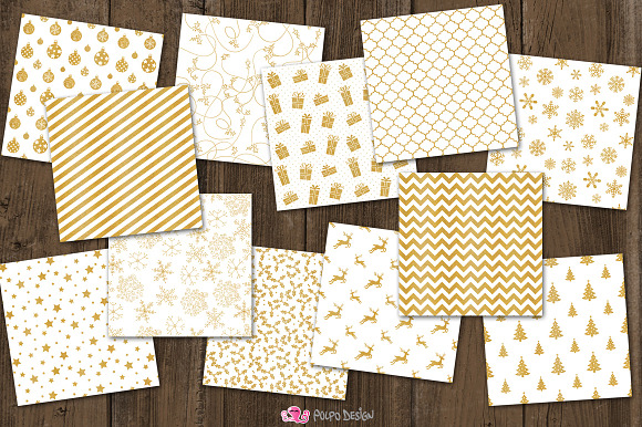 White and Gold Christmas Paper in Patterns - product preview 1