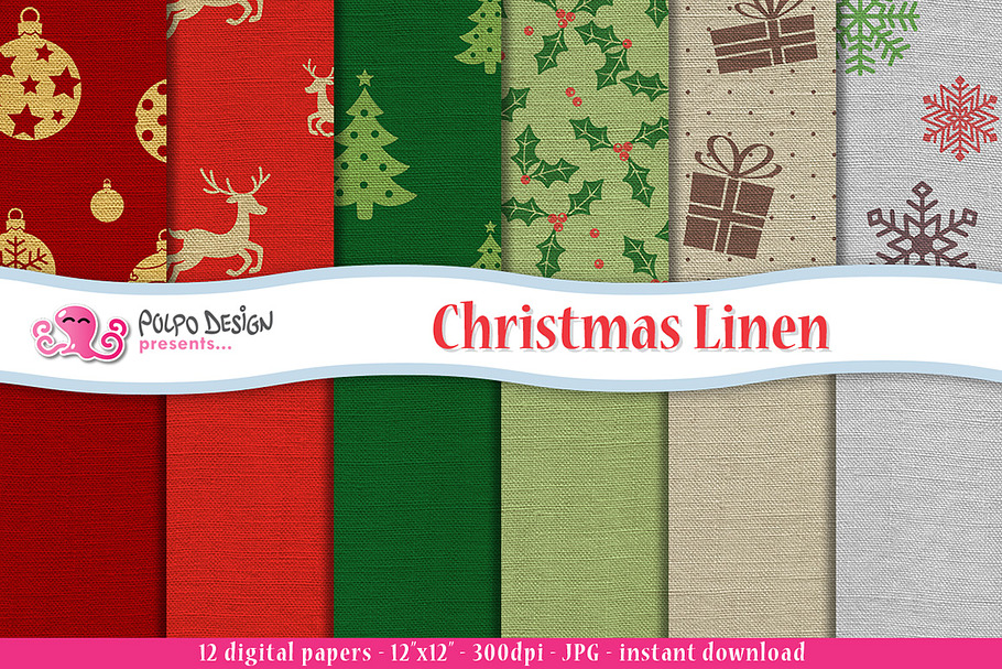 Christmas Linen digital paper