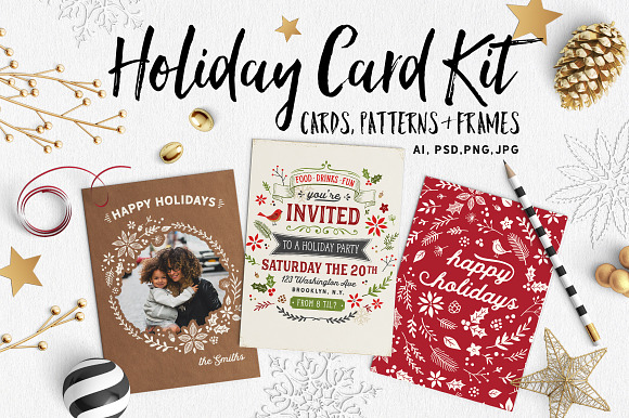 Retro Holiday Card Kit with Bonuses in Templates - product preview 2