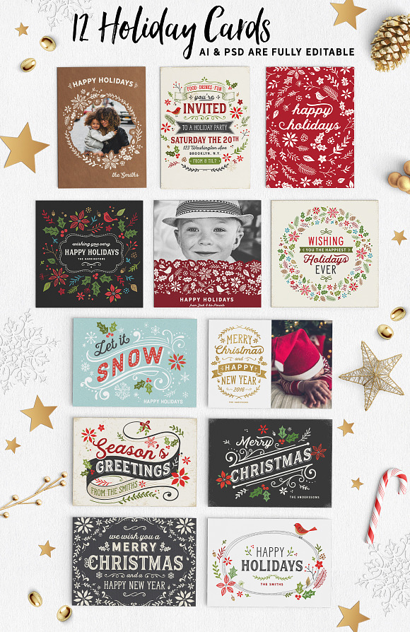 Retro Holiday Card Kit with Bonuses in Templates - product preview 3