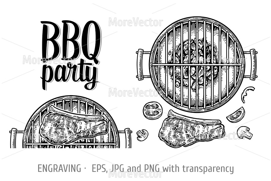 Barbecue grill Beef steak top view  in Illustrations - product preview 8