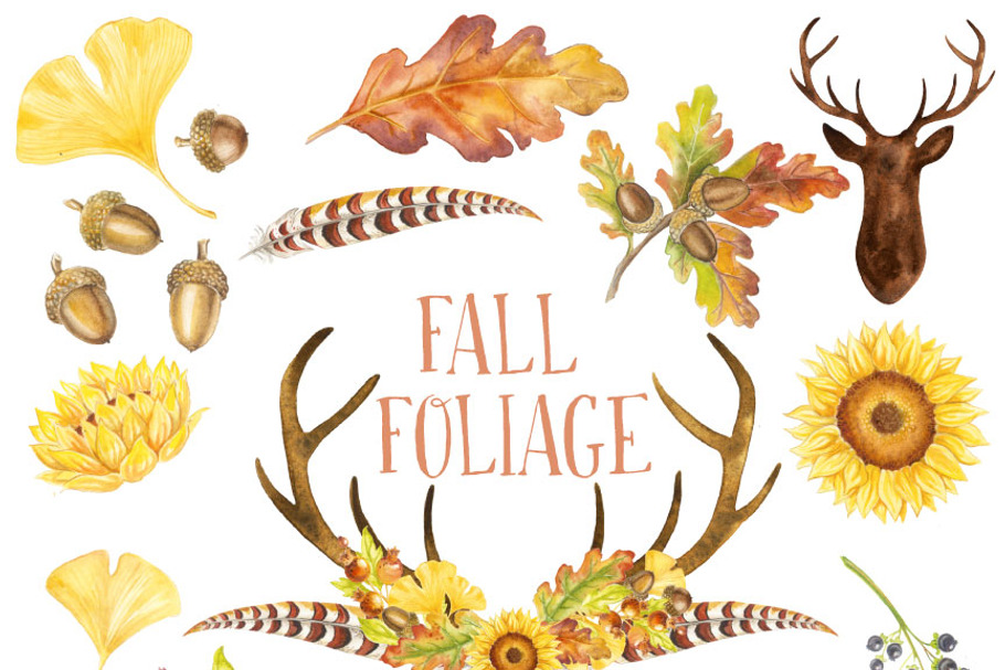 Watercolor Clipart: Fall Foliage
