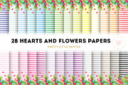 Watercolor Hearts & Flowers Papers
