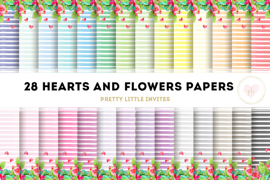 Watercolor Hearts & Flowers Papers