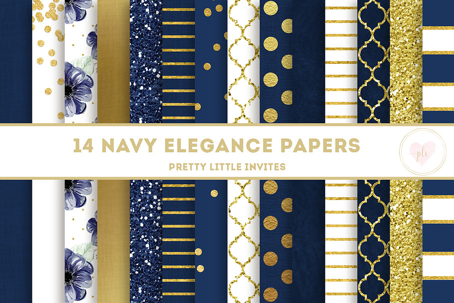 Navy and Gold Digital Paper Pack in Patterns - product preview 8