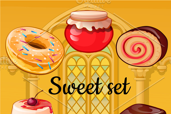 Set of baking and pastry desserts