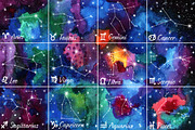 12 Zodiac signs on watercolor 