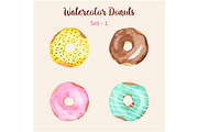 4 Hand painted watercolor donuts