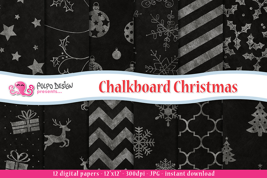 Chalkboard Christmas digital paper in Patterns - product preview 8