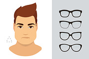 Man glasses shapes-9 face types-set