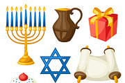 Hanukkah objects and icons.