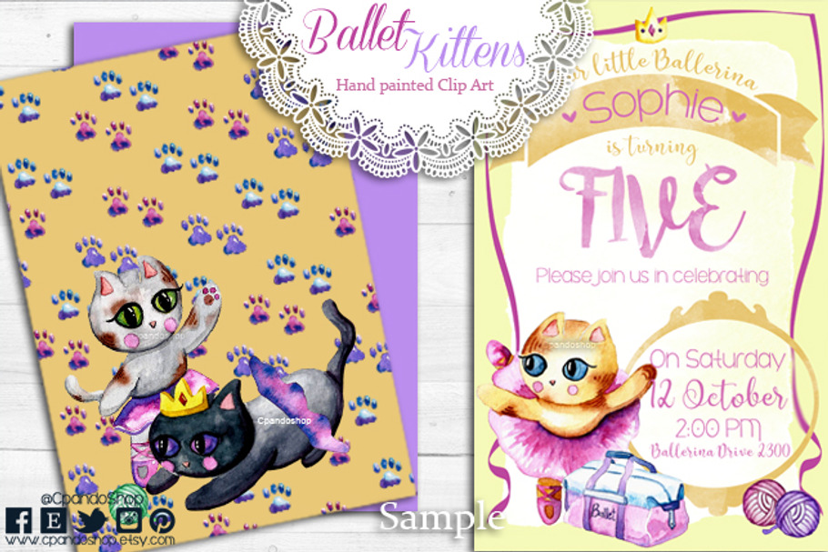 Ballerina ballet kittens clip art in Illustrations - product preview 8