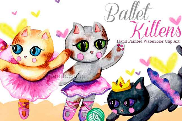 Ballerina ballet kittens clip art in Illustrations - product preview 1