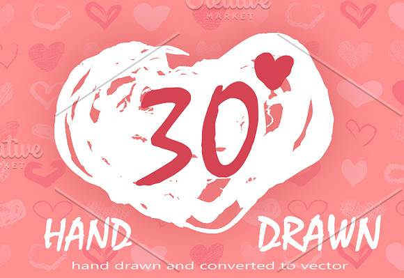 Decorative set of hand drawn HEARTS in Objects - product preview 3
