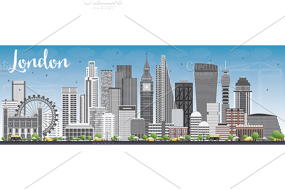 London Skyline with Gray Buildings in Illustrations - product preview 8