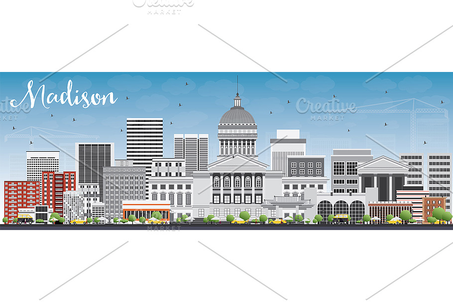 Madison Skyline with Gray Buildings in Illustrations - product preview 8