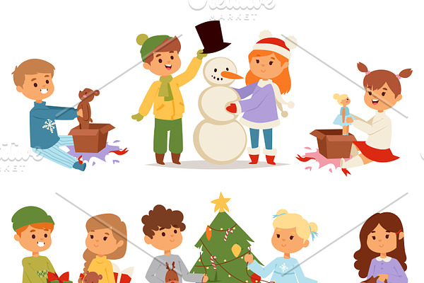 Vector kids playing winter games