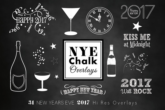 NEW YEARS 2017 CHALK Overlays in Illustrations - product preview 3