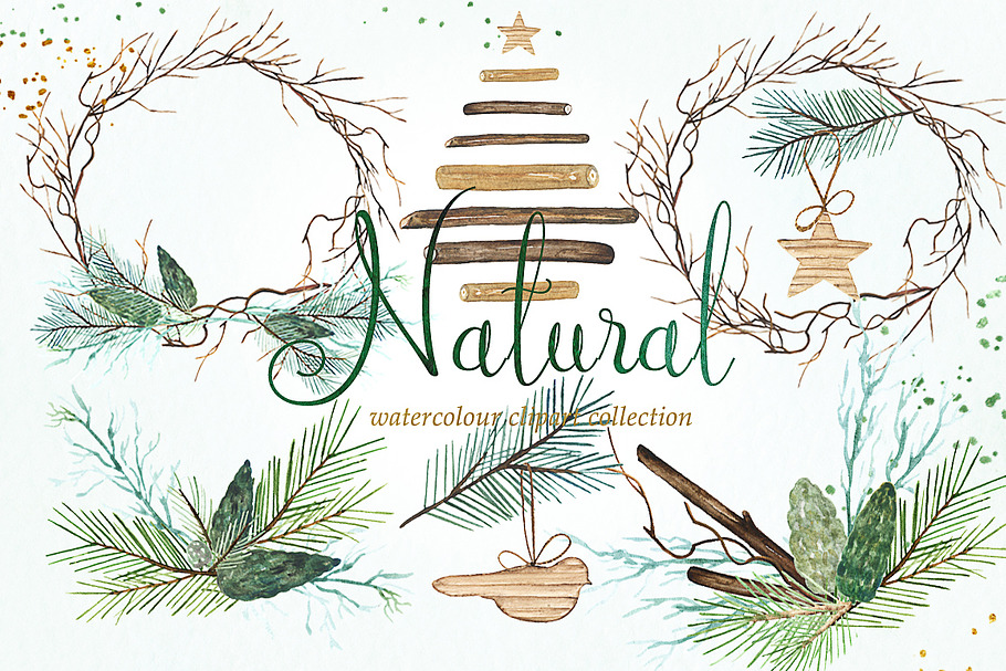 Natural winter. Watercolor clipart. in Illustrations - product preview 8